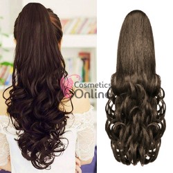 Extensie de par coada dreapta usor ondulata la varfuri cu cleste 55cm Saten Inchis 0202L6A#